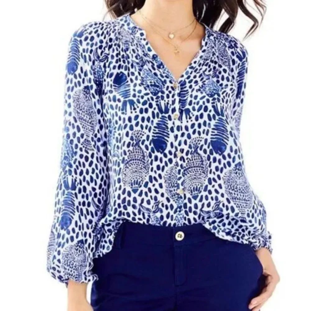 Lilly Pulitzer Blue and White Patterned Blouse